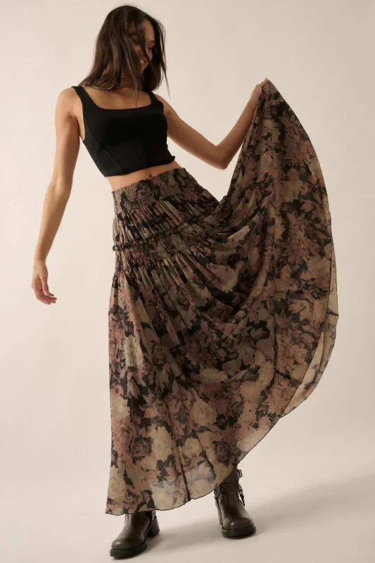 Blossoms Twirl Smocked Floral Maxi Skirt sold by Promesa