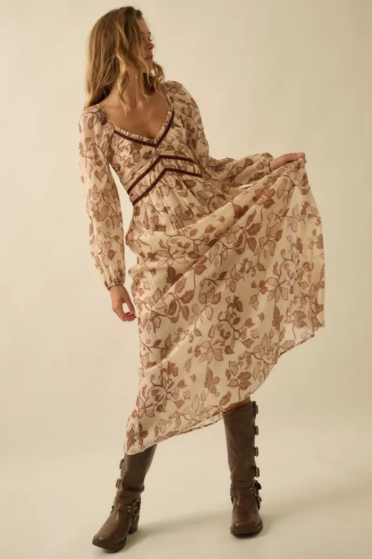 Beautiful Roots Floral Velvet-Trim Maxi Dress made by Promesa