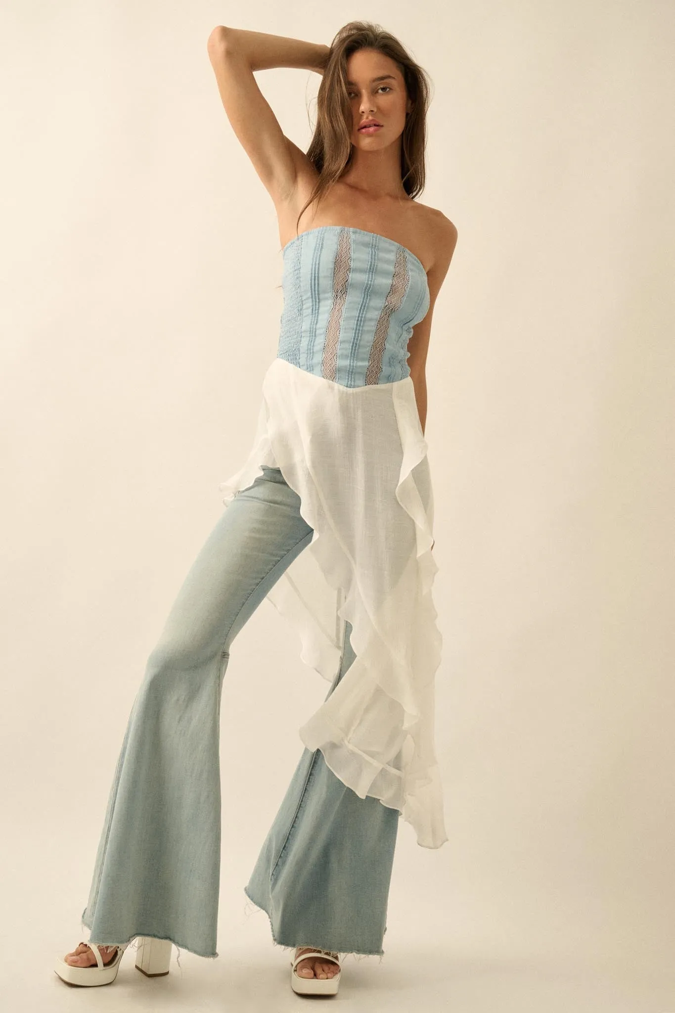 Counting Clouds Ruffled Asymmetrical Maxi Top sold by Promesa product image thumbnail 4