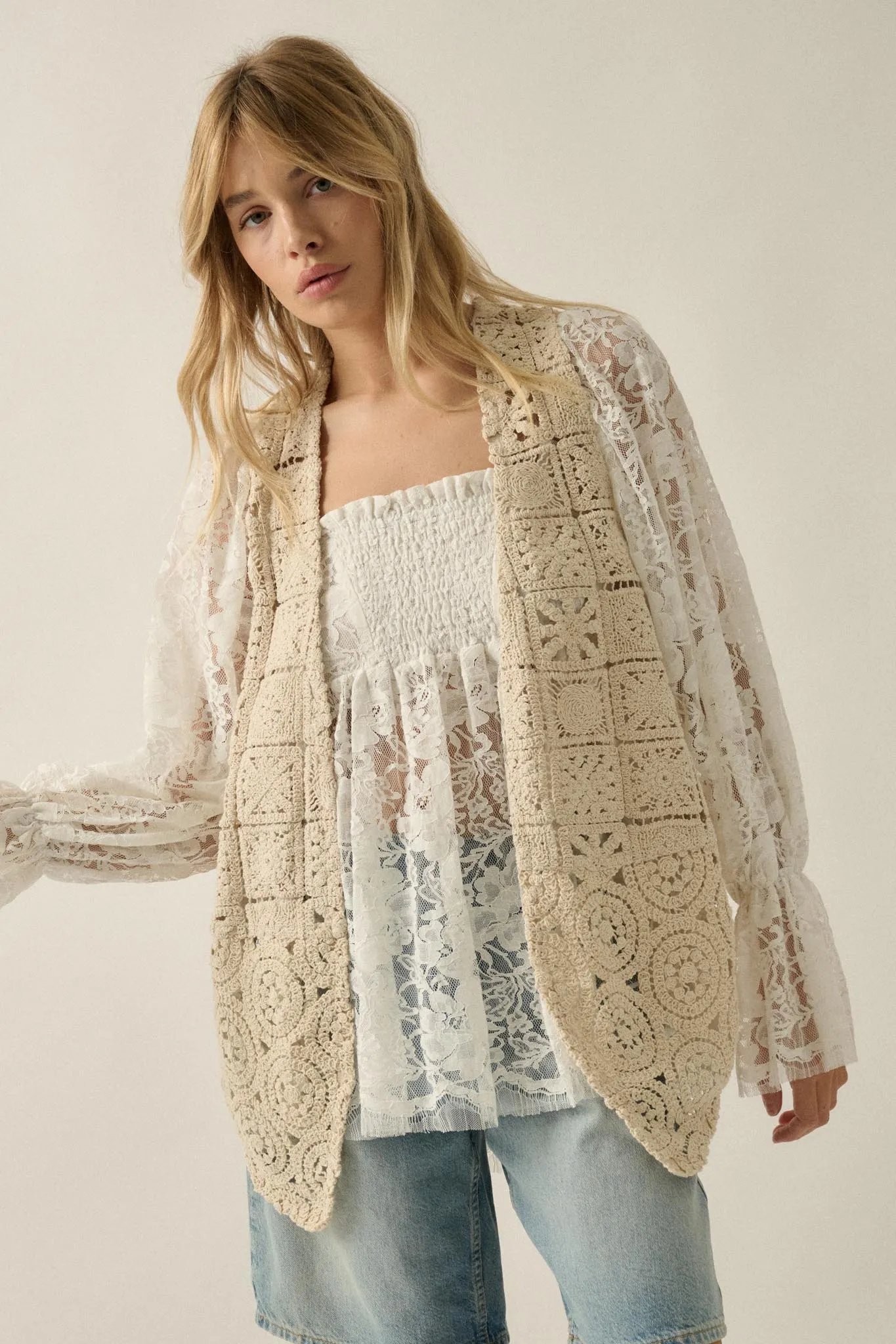 Find Your Bliss Crochet Open-Front Vest sold by Promesa product image thumbnail 4