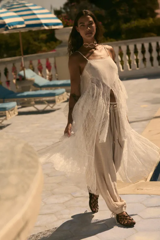 Whispering Winds Sheer Lace Flyaway Maxi Top made by Promesa