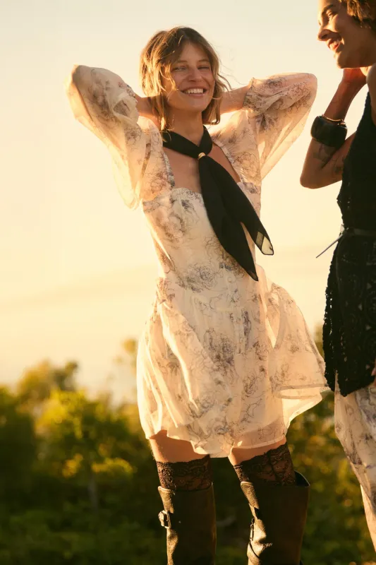 Airy Blossoms Floral Organza Tiered Ruffle Romper made by Promesa