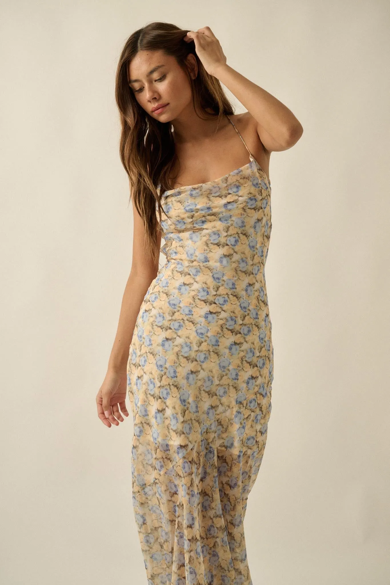 Sunshine Garden Floral Chiffon Open-Back Maxi Dress sold by Promesa product image thumbnail 5