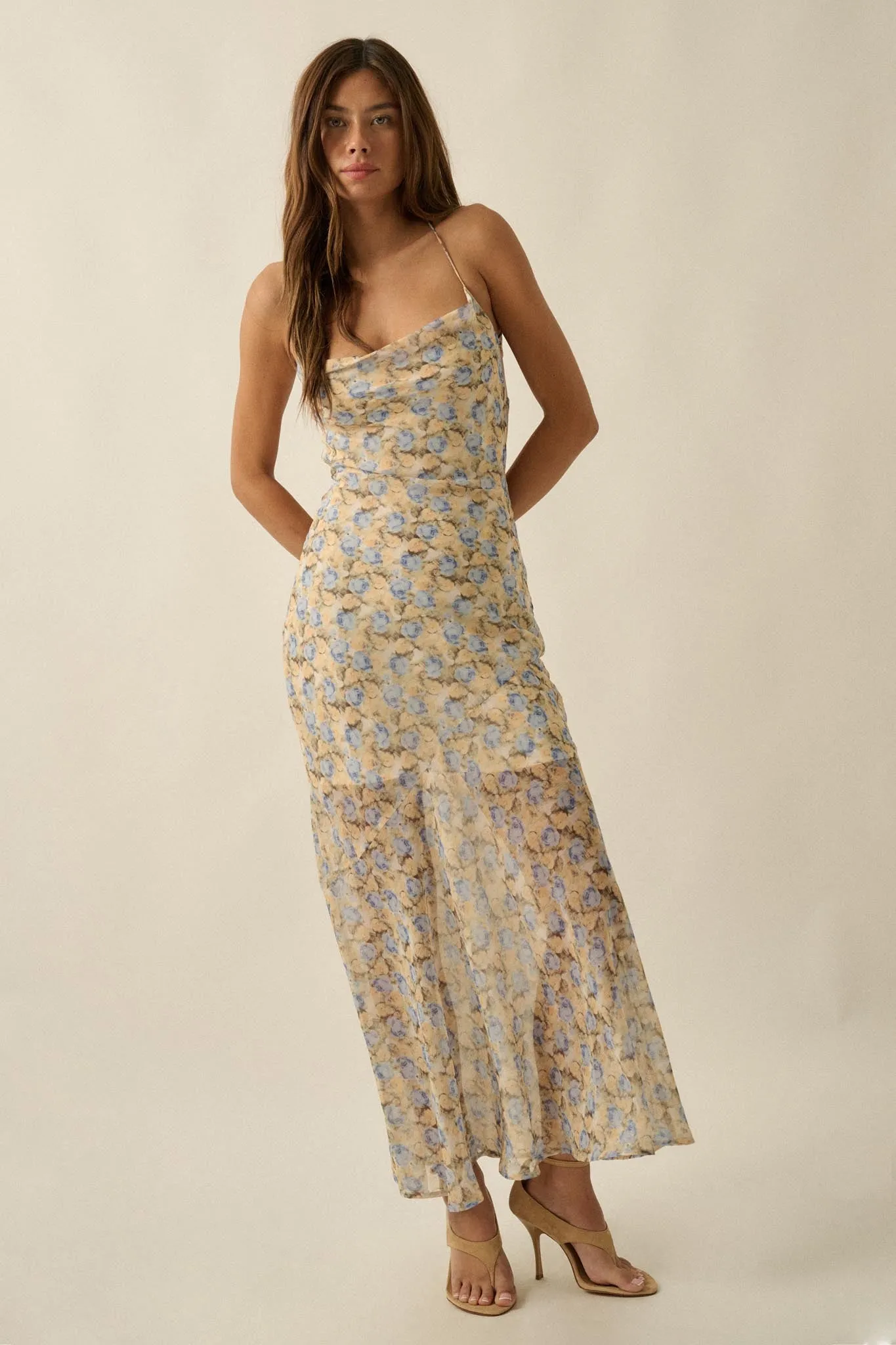 Sunshine Garden Floral Chiffon Open-Back Maxi Dress sold by Promesa product image thumbnail 4