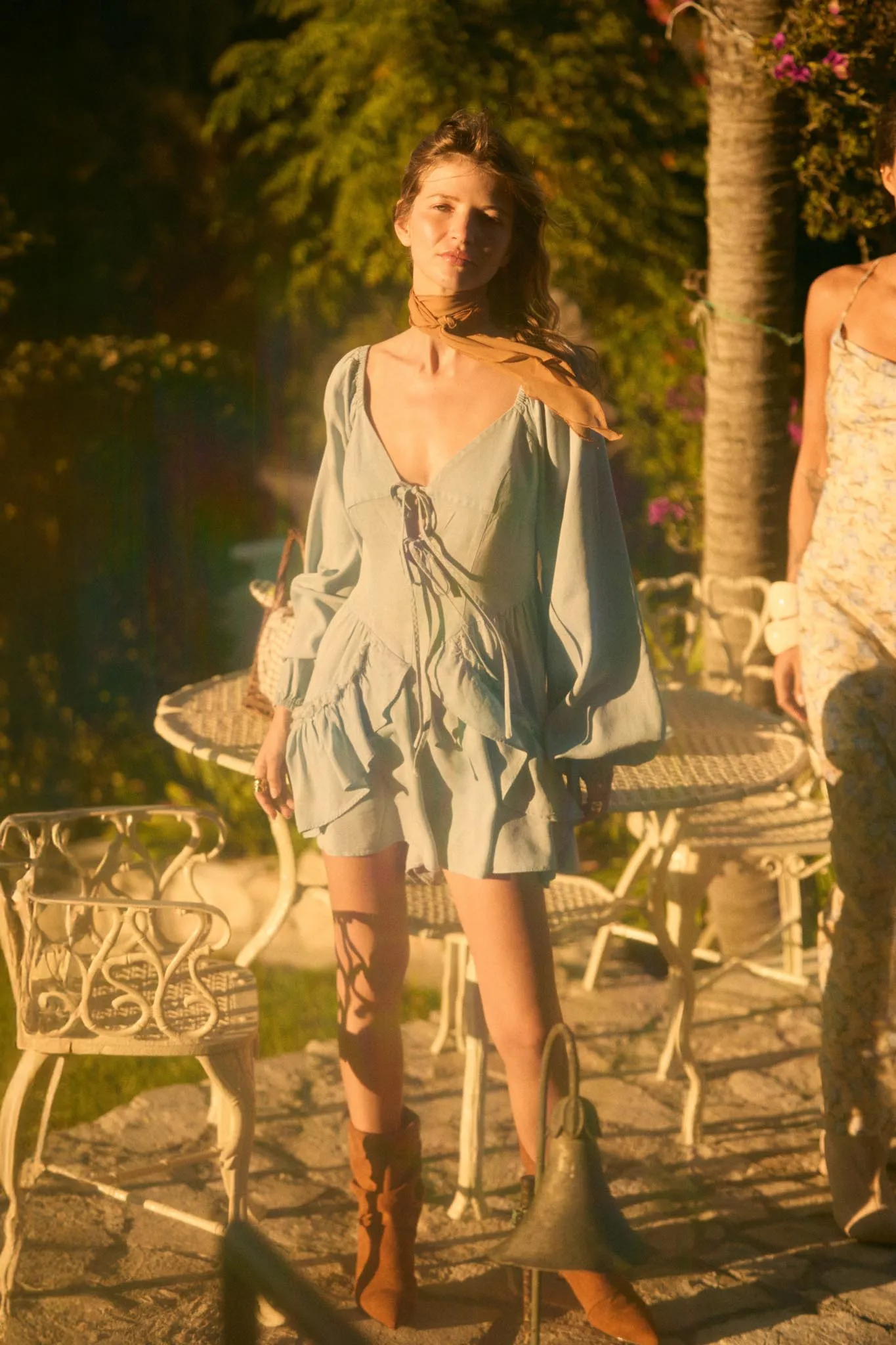 Bright Sky Ruffled Denim Tie-Front Romper sold by Promesa product image thumbnail 2