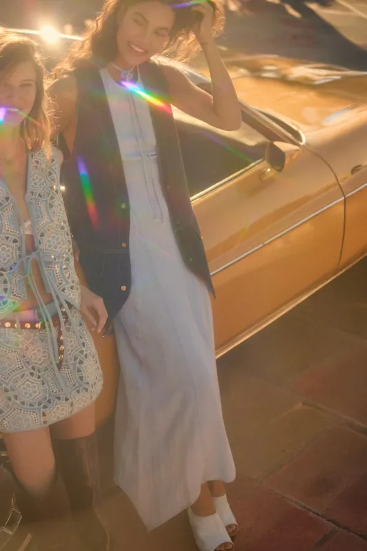 Kiss the Sky Denim Halter Handkerchief Maxi Dress sold by Promesa