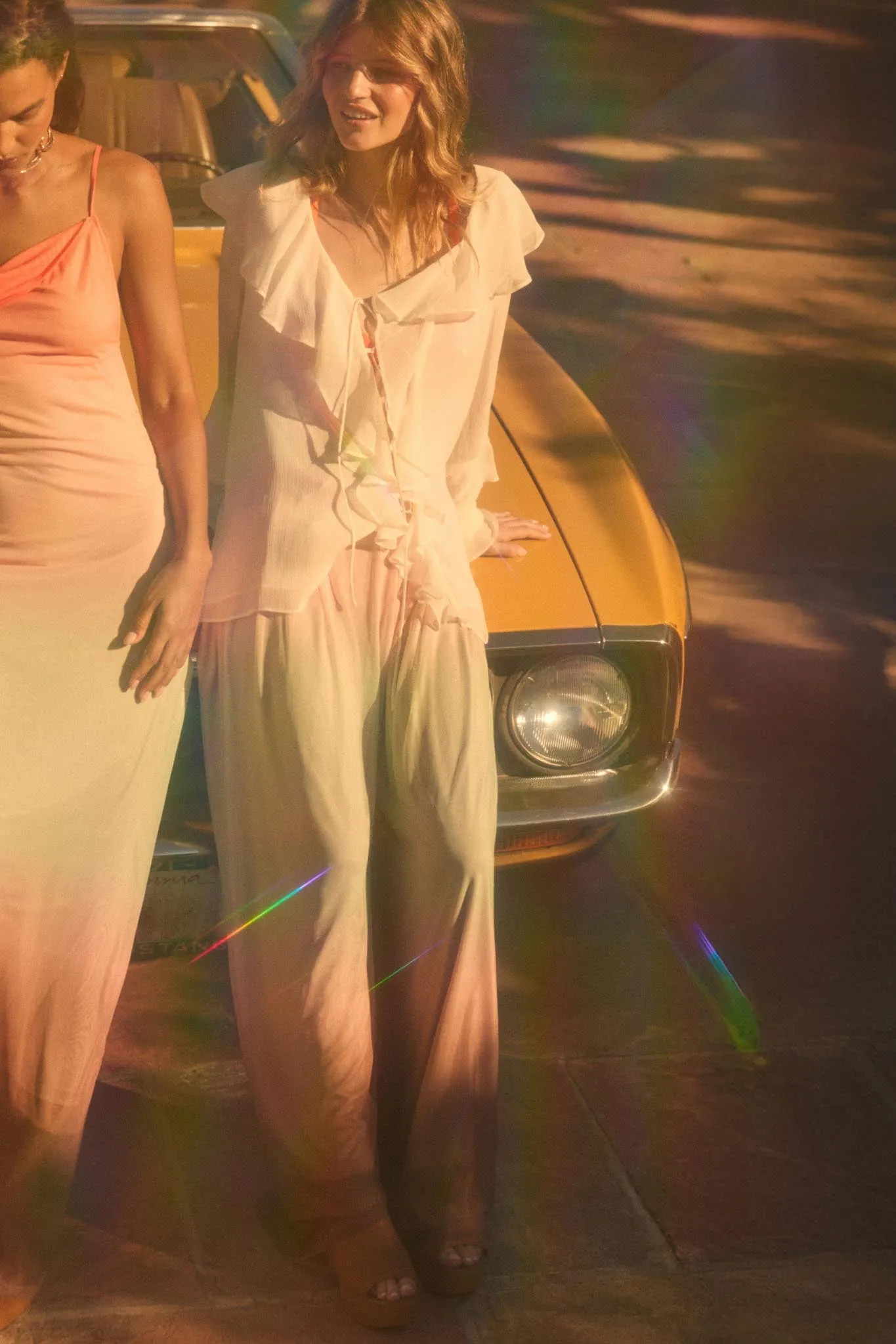 Soft Sunset Ombre Mesh Pleated Wide-Leg Pants sold by Promesa