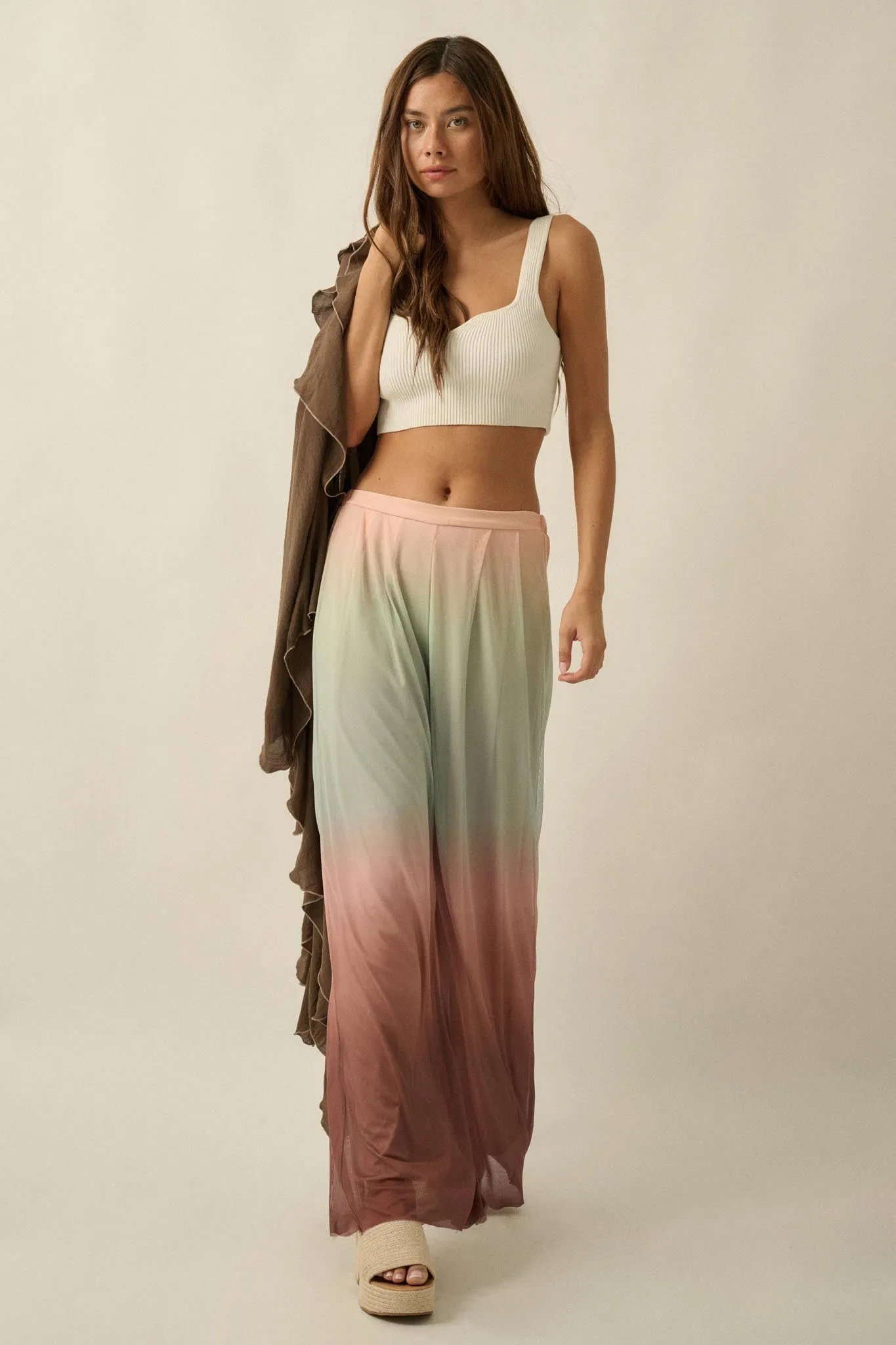 Soft Sunset Ombre Mesh Pleated Wide-Leg Pants sold by Promesa product image thumbnail 4
