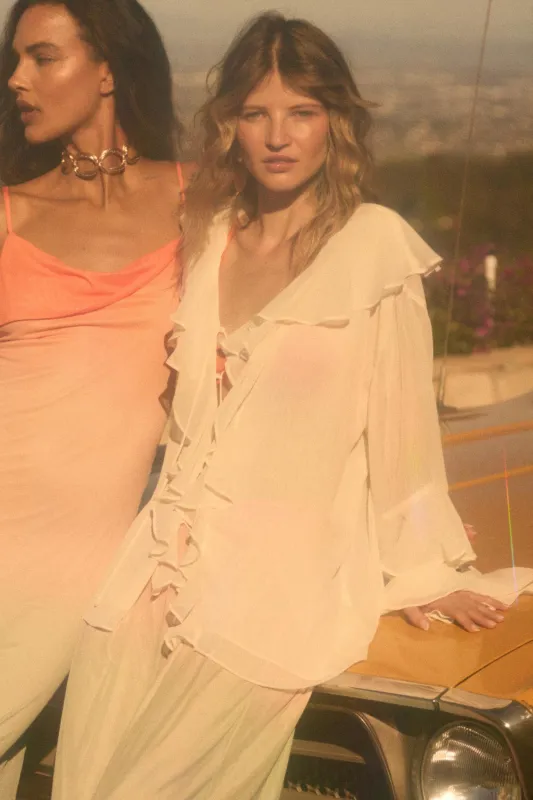 Romance Language Ruffled Chiffon Tie-Front Top made by Promesa