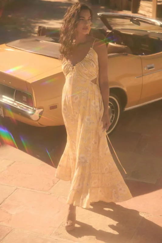 Cherished Blossoms Floral Crepe Halter Maxi Dress sold by Promesa