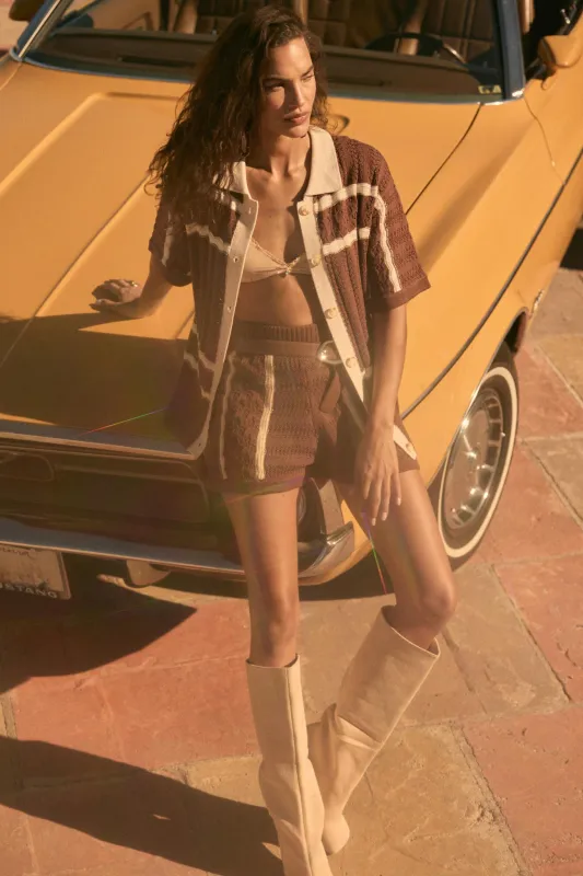 Down the Road Striped Crochet-Knit Sweater Shorts sold by Promesa