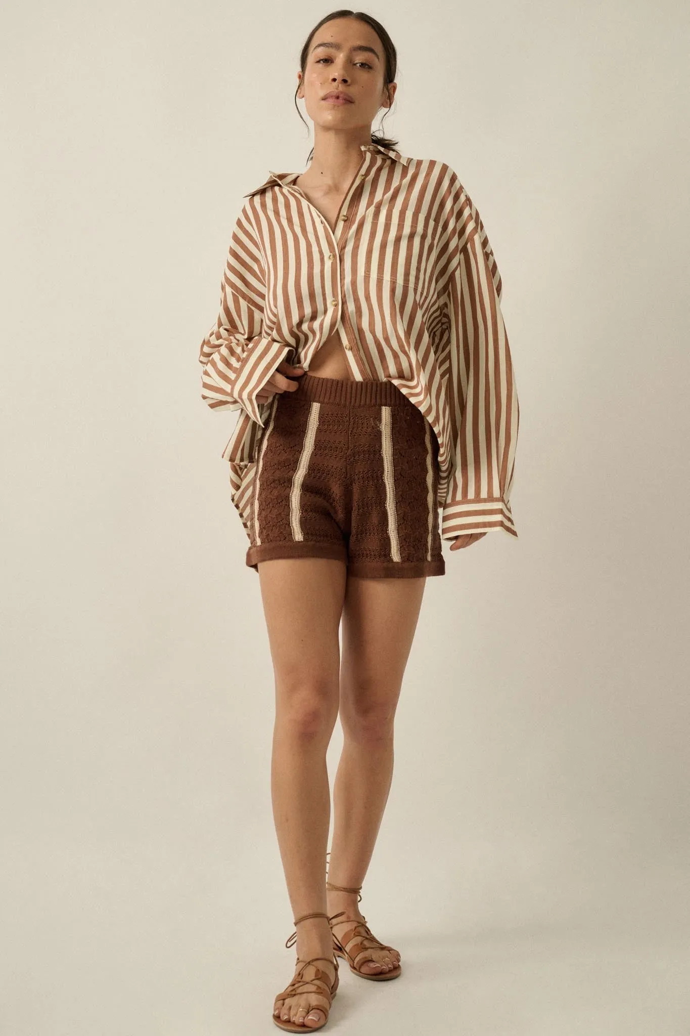 Down the Road Striped Crochet-Knit Sweater Shorts sold by Promesa product image thumbnail 4
