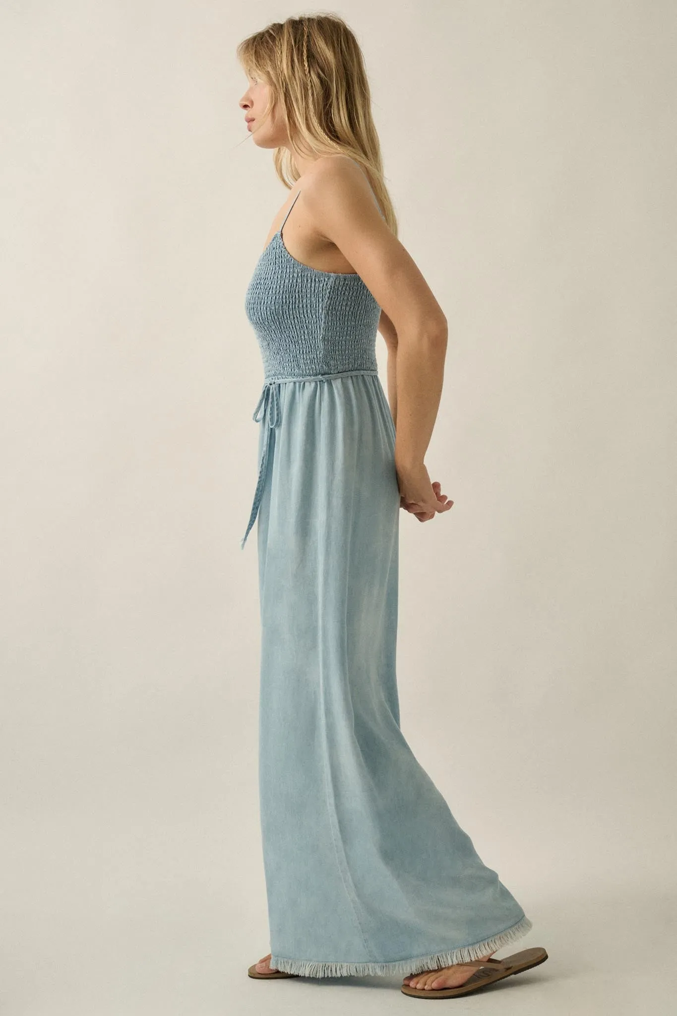Clear Skies Smocked Denim Wide-Leg Cami Jumpsuit sold by Promesa product image thumbnail 5