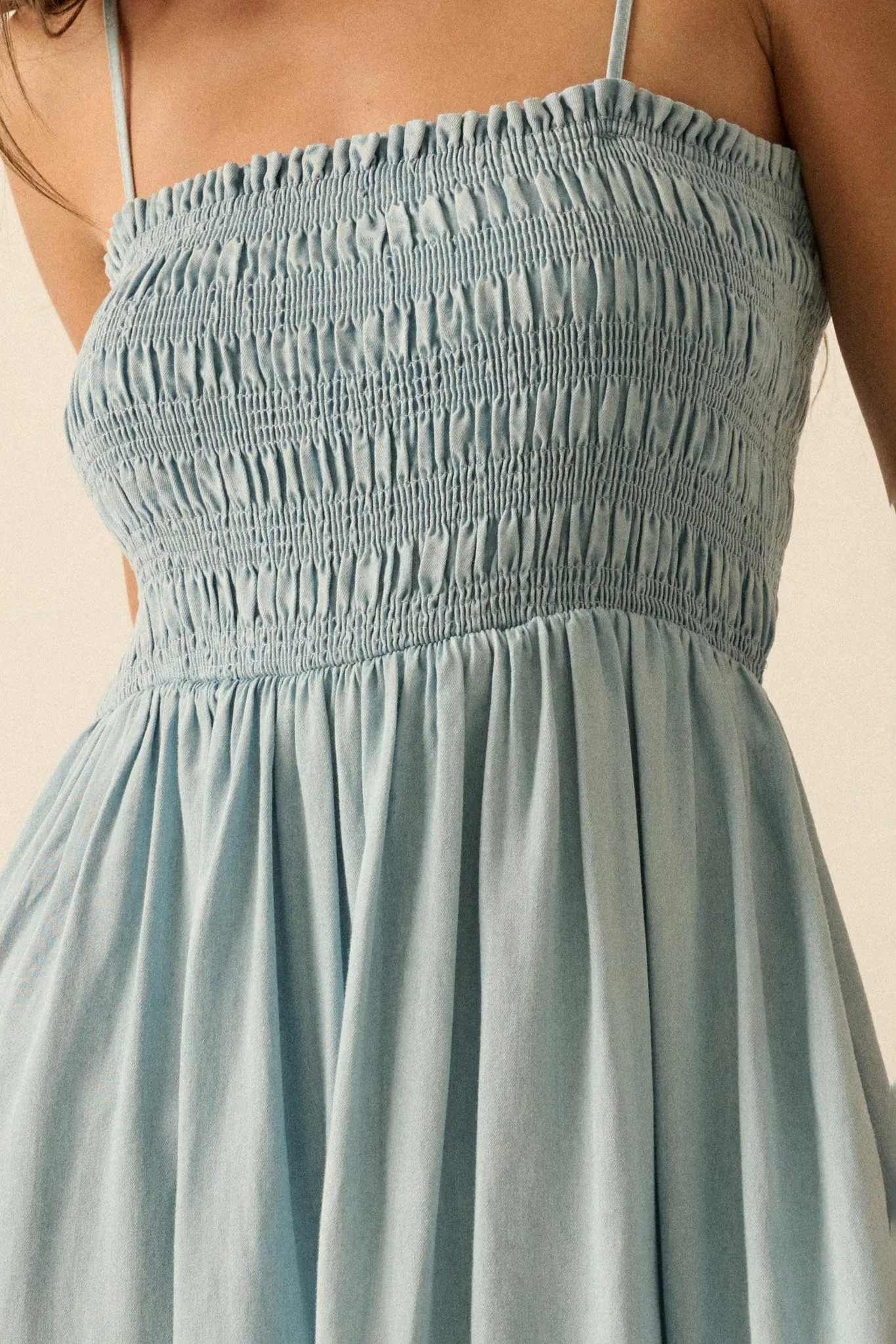 Beauty in Blue Smocked Denim Pocket Midi Dress sold by Promesa product image thumbnail 5