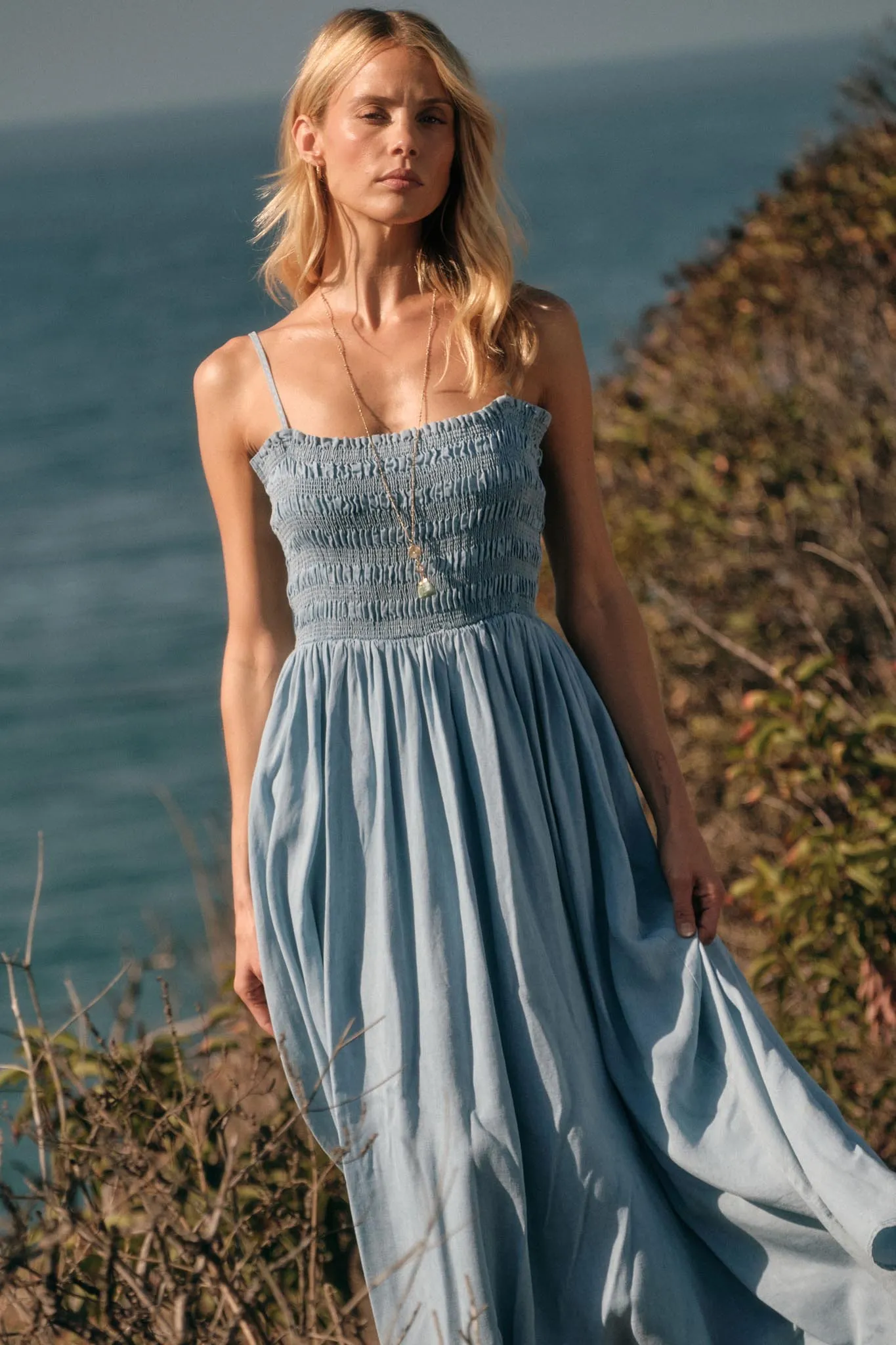 Beauty in Blue Smocked Denim Pocket Midi Dress sold by Promesa product image thumbnail 2