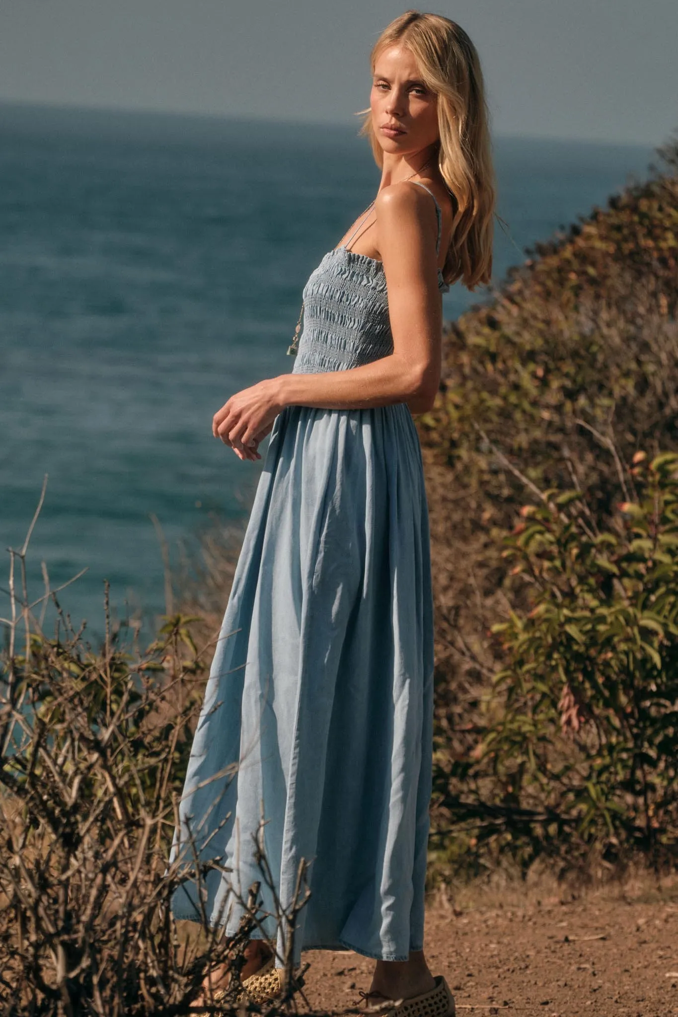 Beauty in Blue Smocked Denim Pocket Midi Dress sold by Promesa product image thumbnail 3