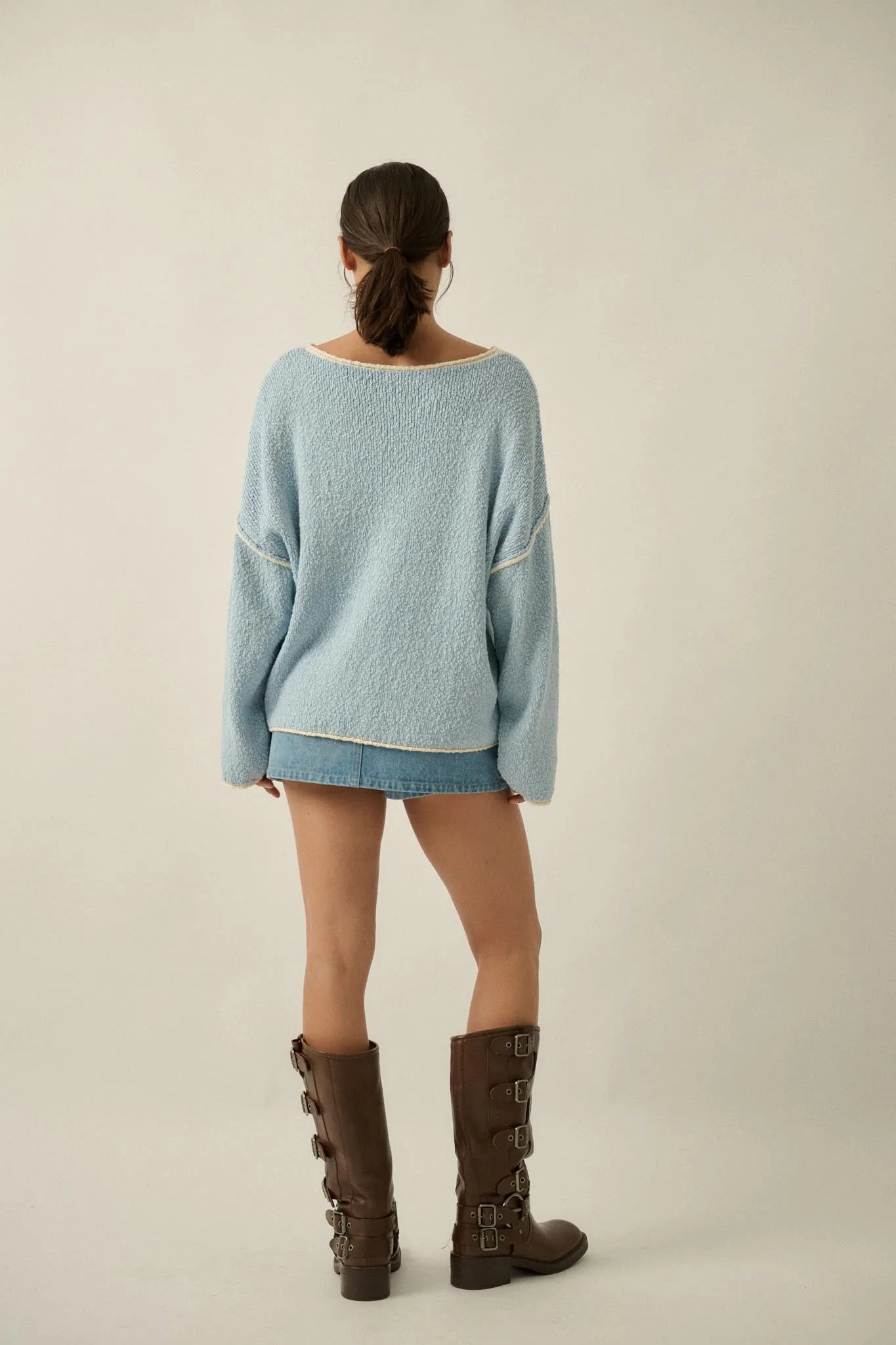 Get Cozy Textured Knit Exposed-Seam Sweater sold by Promesa product image thumbnail 2