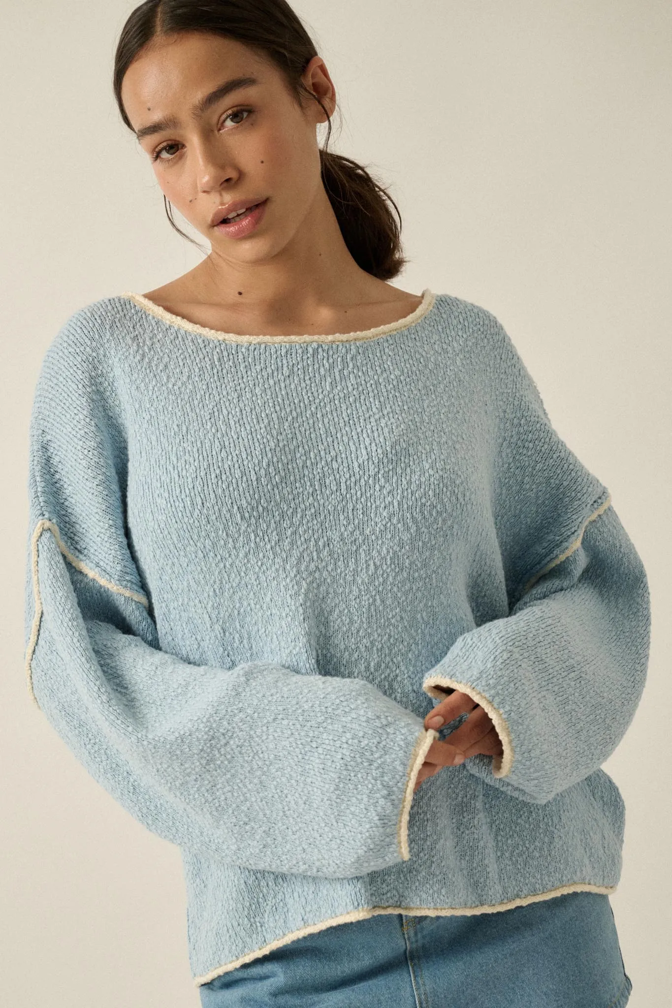Get Cozy Textured Knit Exposed-Seam Sweater sold by Promesa product image thumbnail 3