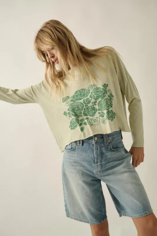 Sage Blooms Vintage-Wash Long-Sleeve Graphic Tee sold by Promesa