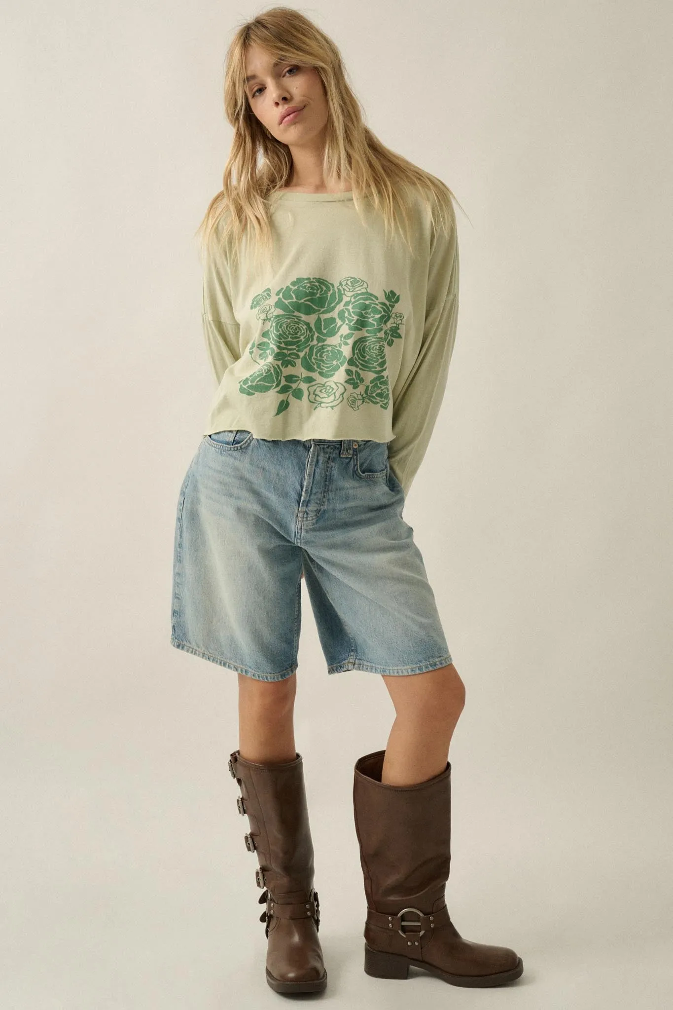 Sage Blooms Vintage-Wash Long-Sleeve Graphic Tee sold by Promesa product image thumbnail 3