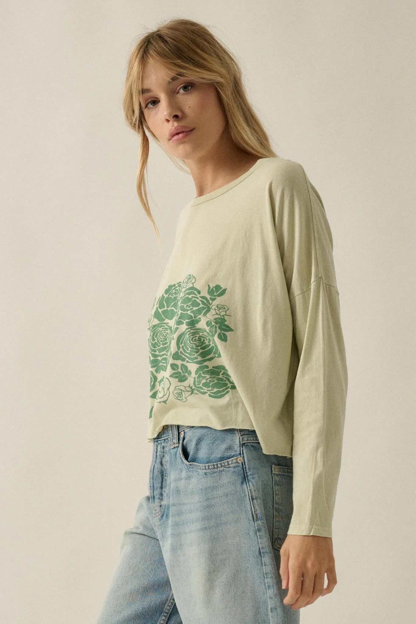 Sage Blooms Vintage-Wash Long-Sleeve Graphic Tee sold by Promesa product image thumbnail 5