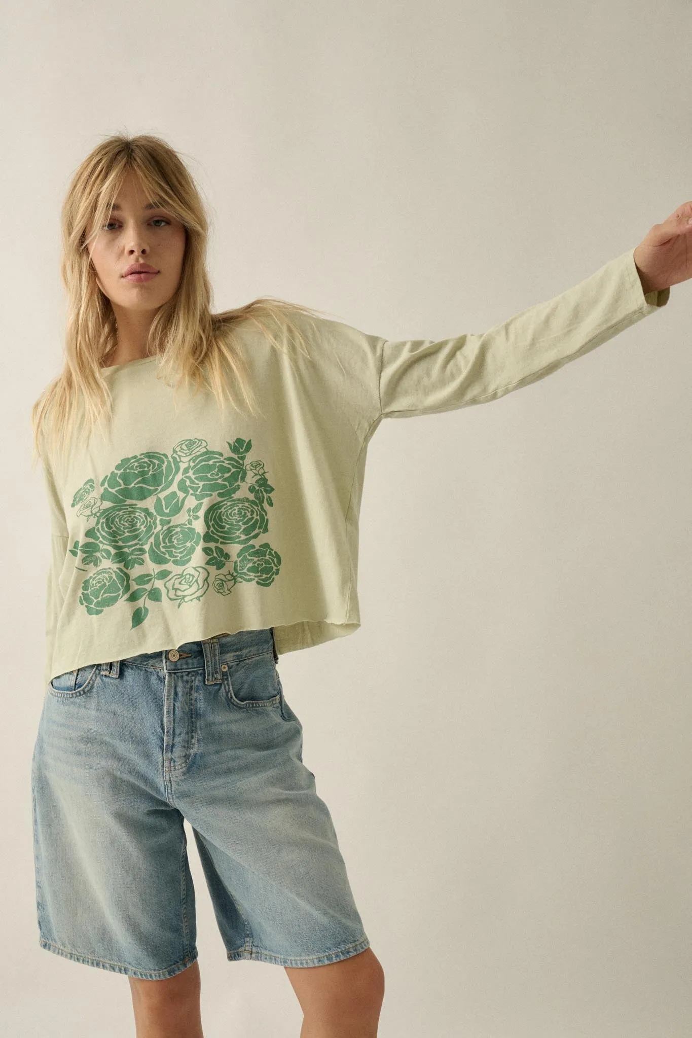 Sage Blooms Vintage-Wash Long-Sleeve Graphic Tee sold by Promesa product image thumbnail 4
