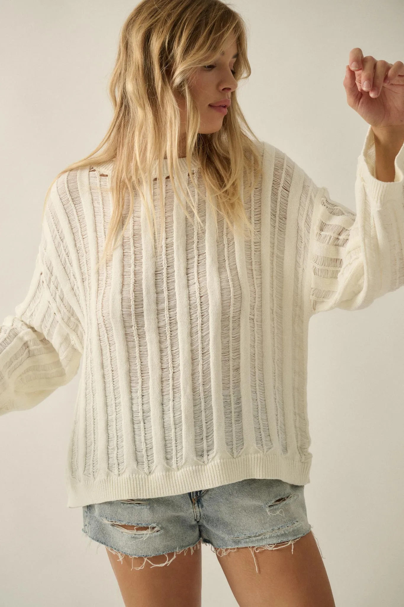 Find Your Way Oversize Ladder-Knit Sweater sold by Promesa