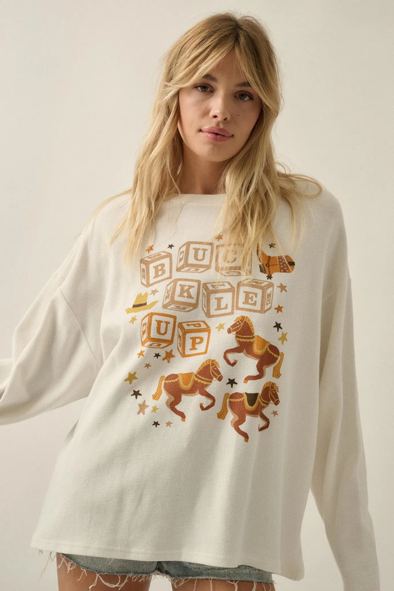 Buckle Up Oversize Western Thermal Graphic Top sold by Promesa