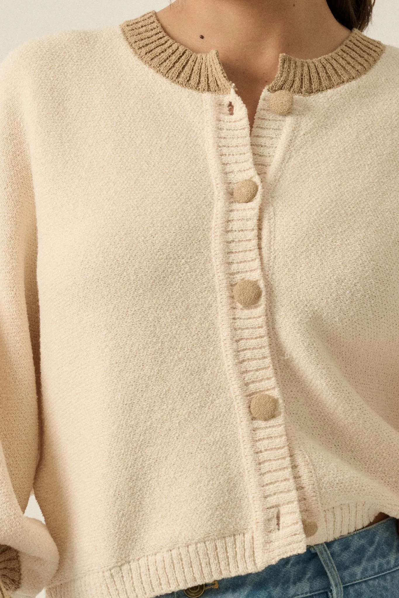 Ready or Not Contrast Knit Bubble-Sleeve Cardigan sold by Promesa product image thumbnail 4