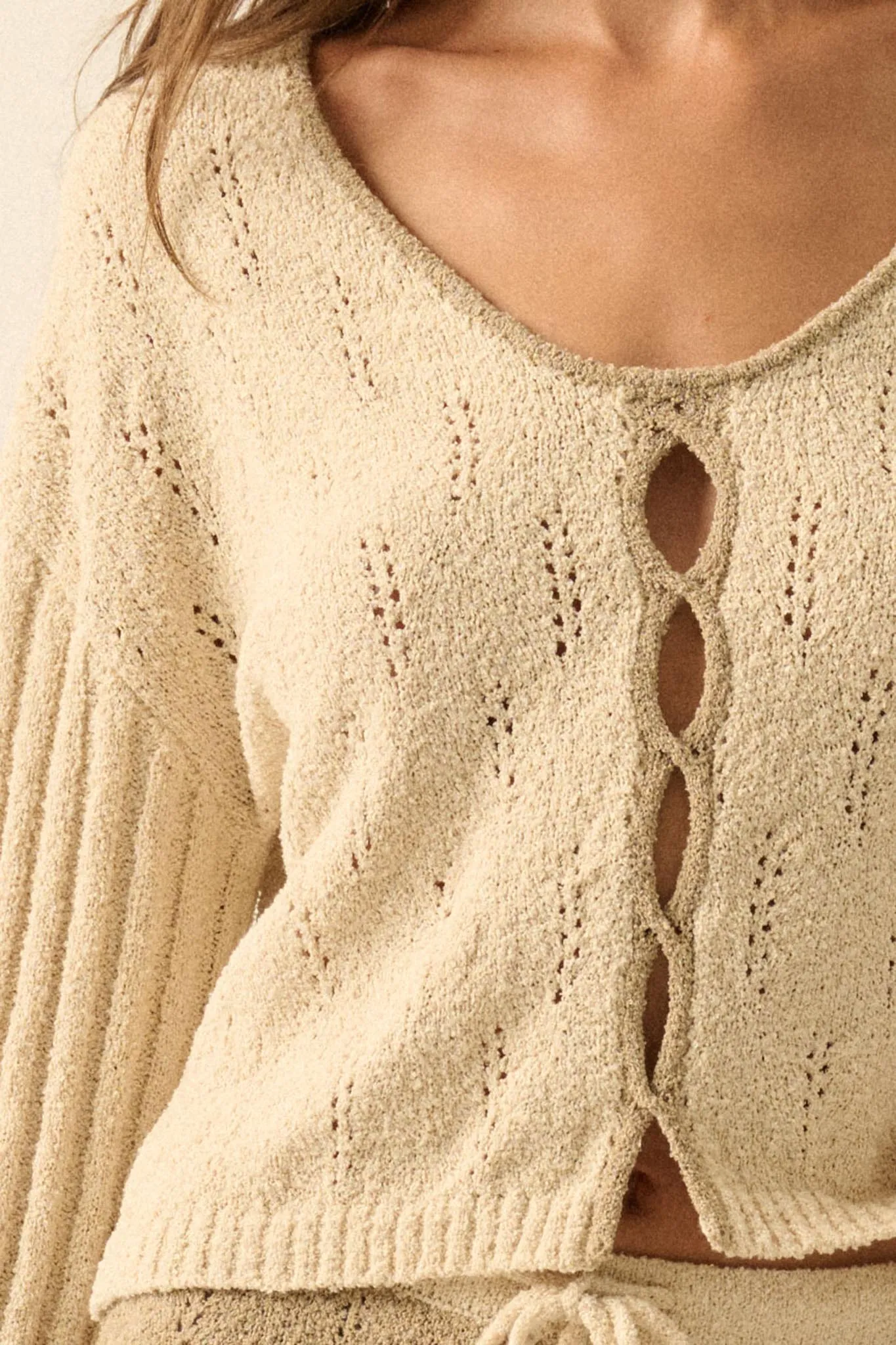 Say It Again Pointelle Contrast Keyhole Sweater sold by Promesa product image thumbnail 2