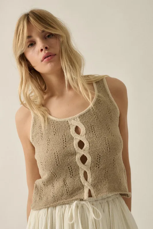 Say So Pointelle Contrast Keyhole Sweater Tank Top made by Promesa