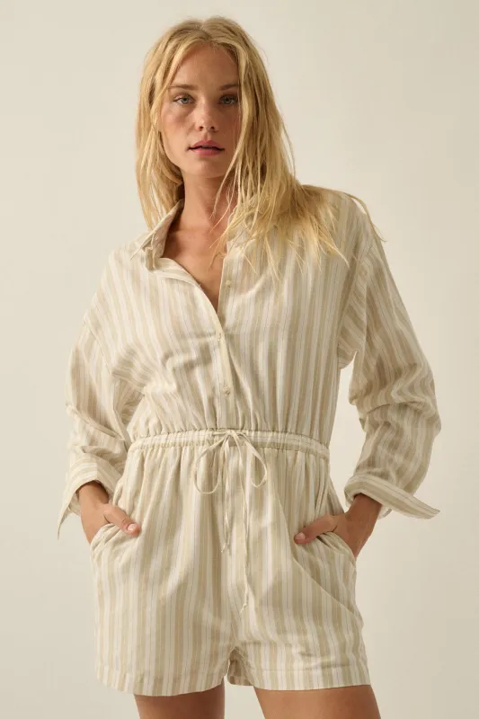 Lake Days Striped Drawstring Shirt Romper sold by Promesa