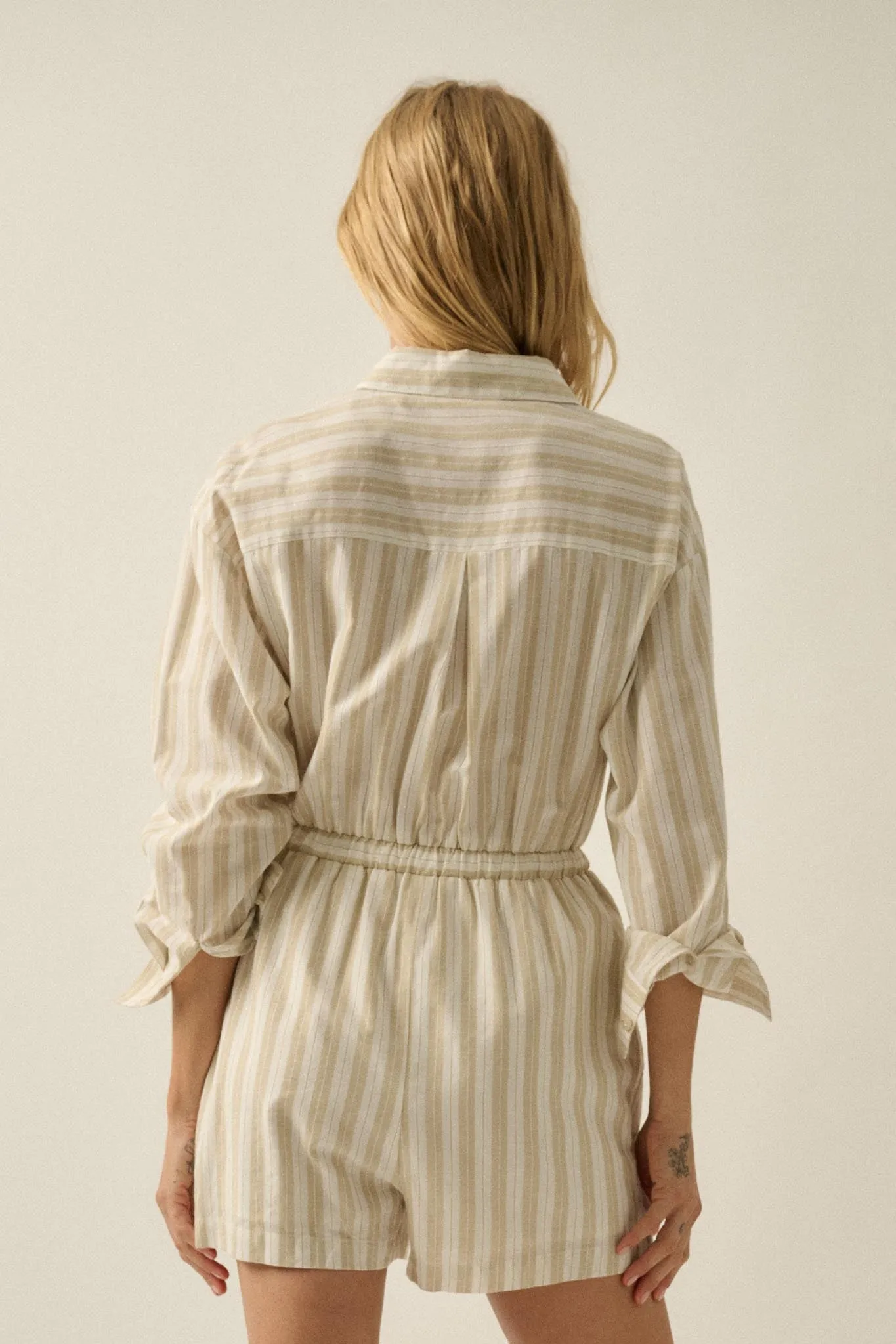 Lake Days Striped Drawstring Shirt Romper sold by Promesa product image thumbnail 2