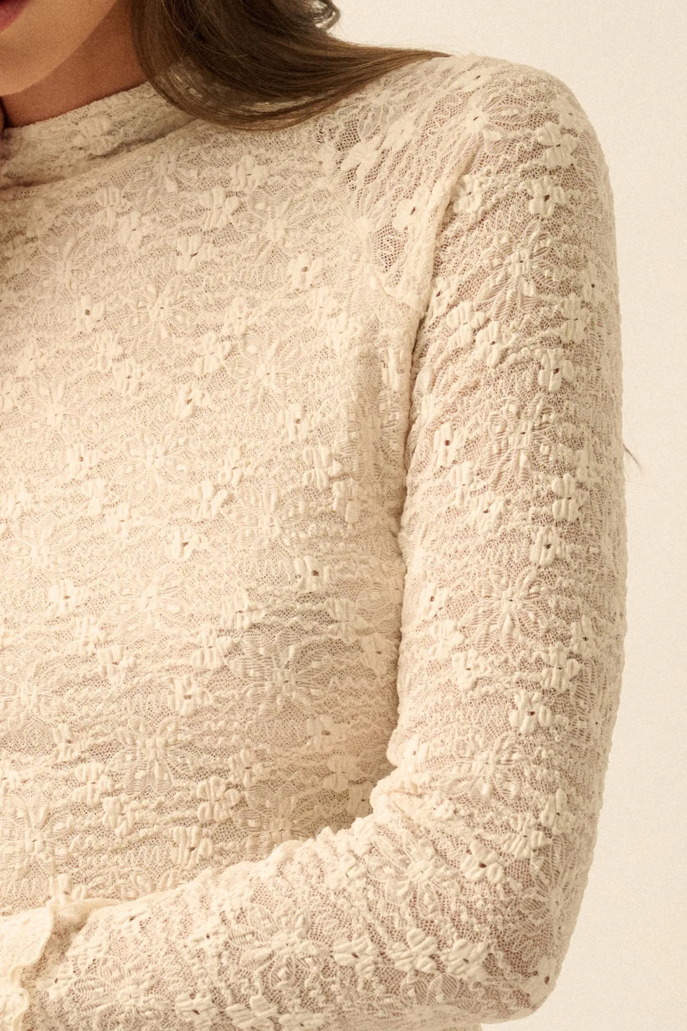 Sweetest Thing Floral Lace Mock-Neck Thumbhole Top sold by Promesa product image thumbnail 5