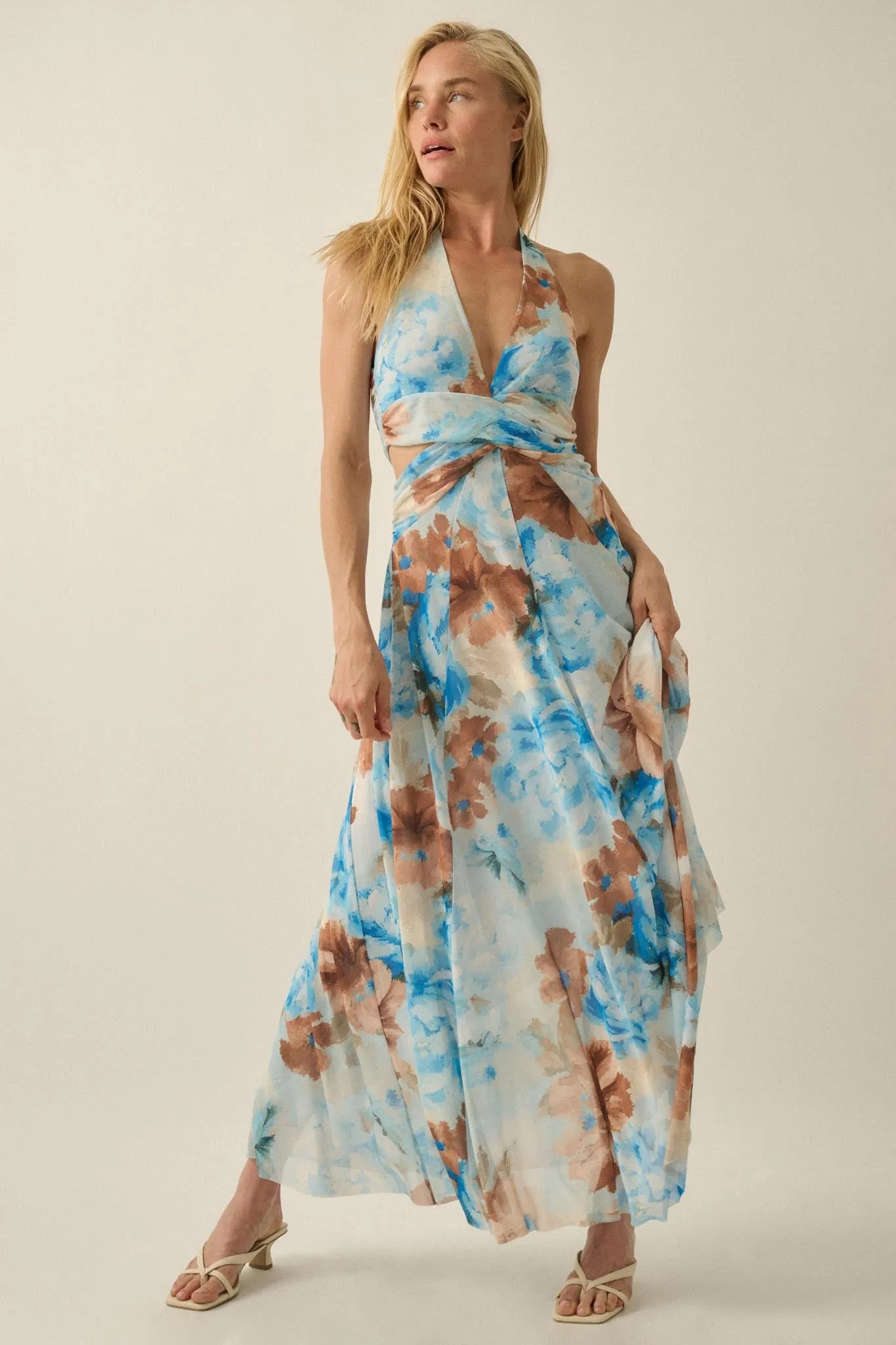 Heavenly Blossoms Floral Mesh Halter Maxi Dress sold by Promesa product image thumbnail 4