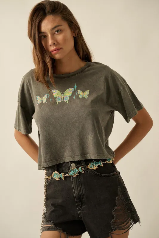 Butterfly Babe Vintage-Wash Cropped Graphic Tee sold by Promesa