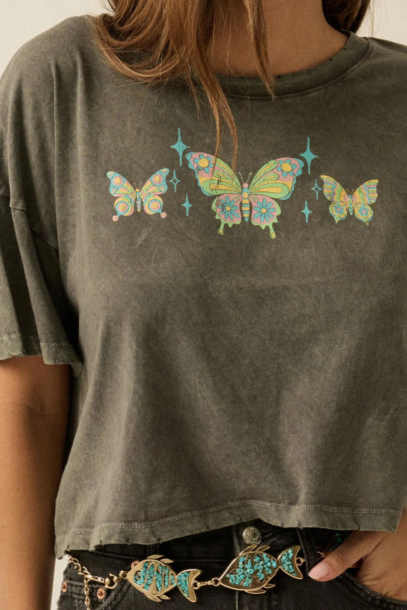 Butterfly Babe Vintage-Wash Cropped Graphic Tee sold by Promesa product image thumbnail 2