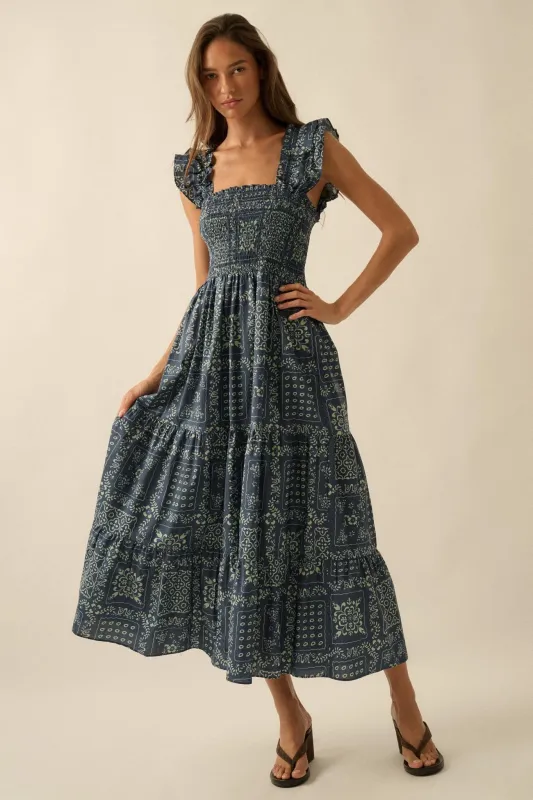 Bandana Beauty Floral Tiered Ruffle Midi Dress sold by Promesa