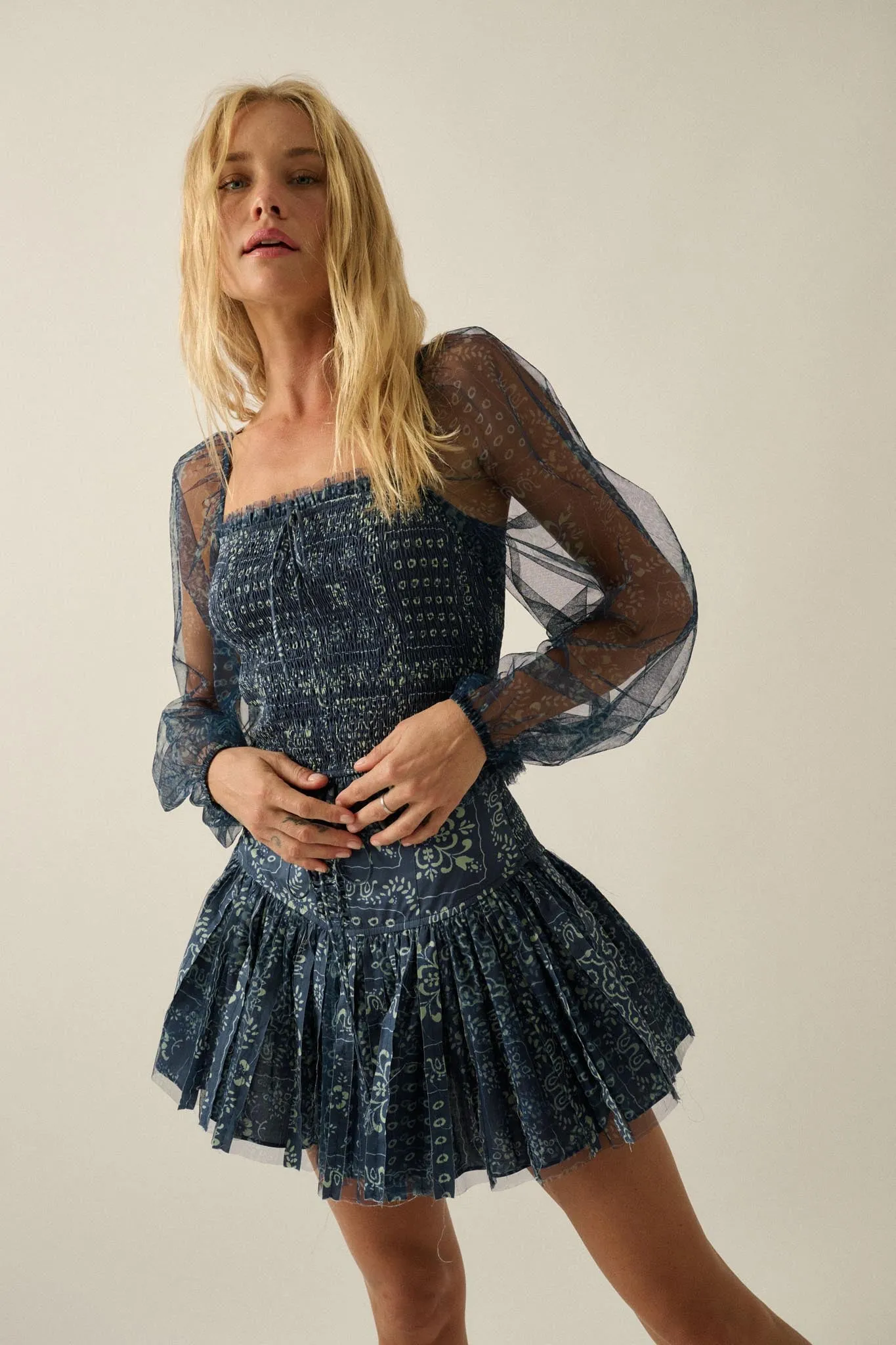 Bandana Belle Smocked Floral Tulle Peasant Top sold by Promesa product image thumbnail 3