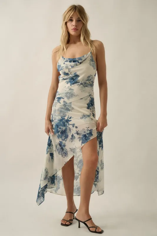 Elegant Beauty Floral Chiffon Open-Back Maxi Dress sold by Promesa