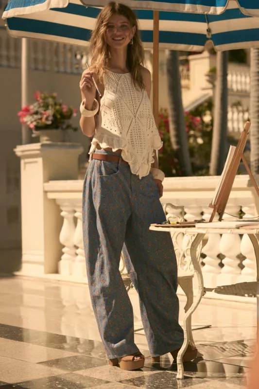 Blooming Blues Floral-Print Denim Barrel Jeans made by Promesa