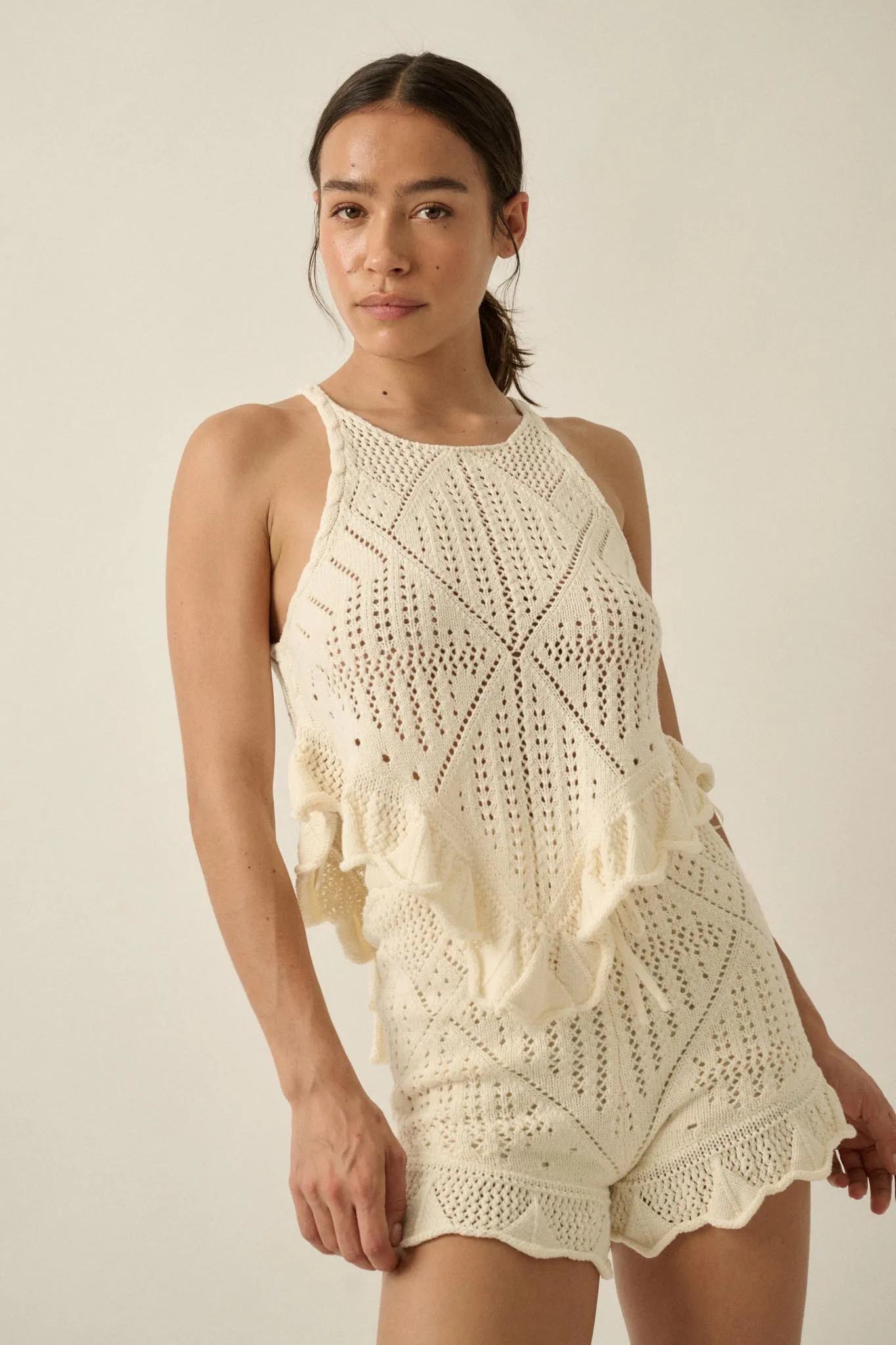 Yes Way Crochet Crochet-Knit Ruffle Shorts sold by Promesa product image thumbnail 5