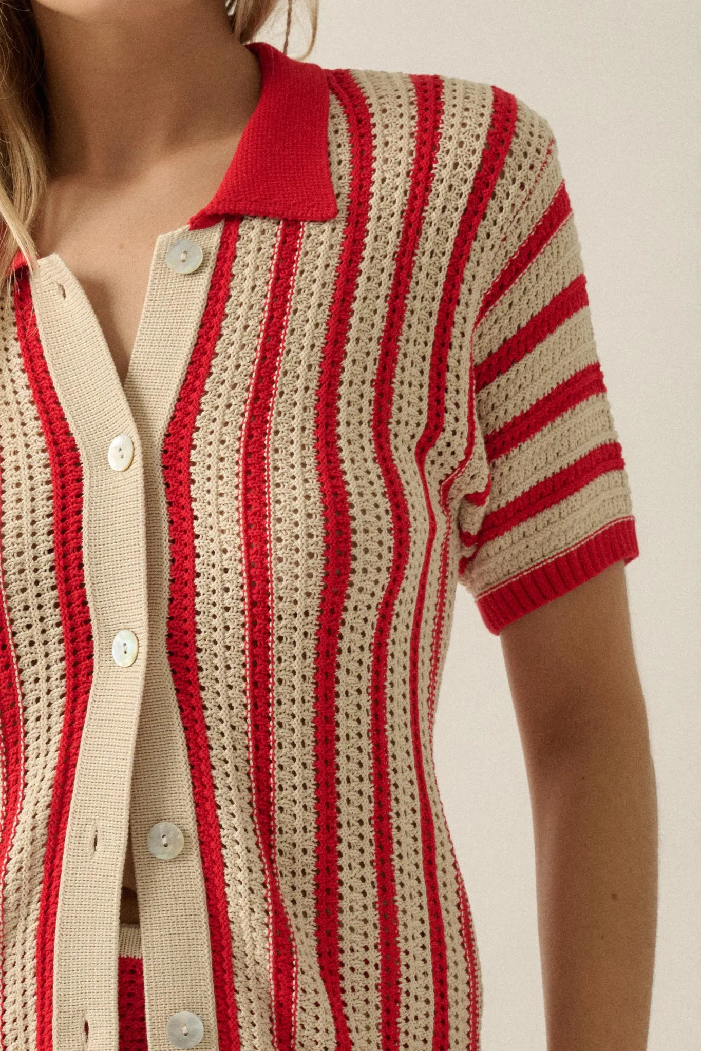 Day in the Sun Striped Crochet-Knit Camp Shirt sold by Promesa product image thumbnail 4