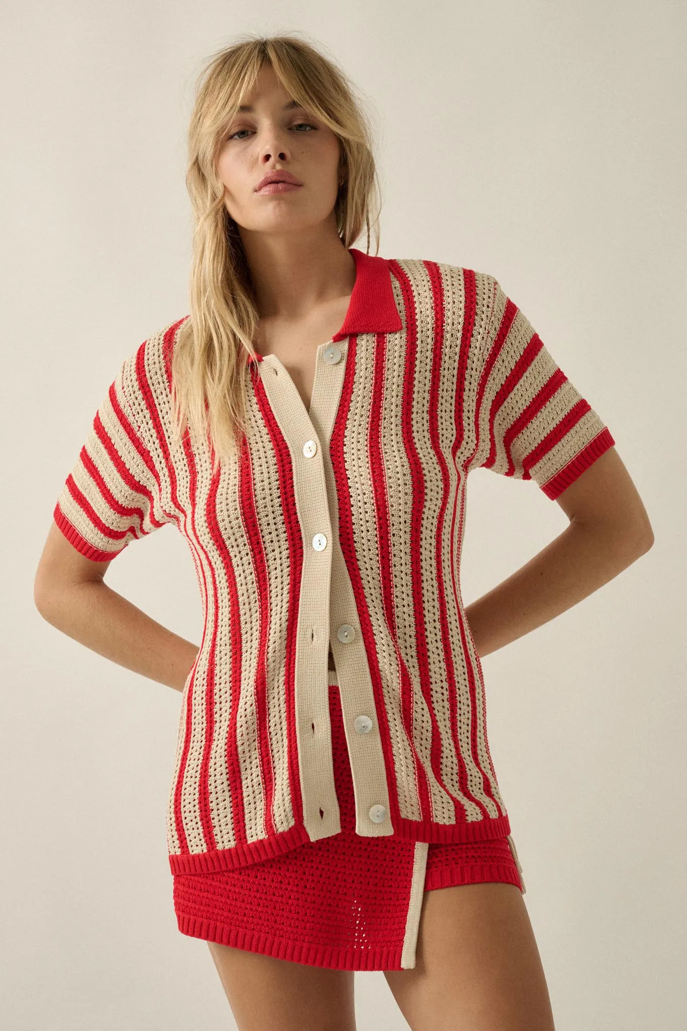 Day in the Sun Striped Crochet-Knit Camp Shirt sold by Promesa product image thumbnail 5