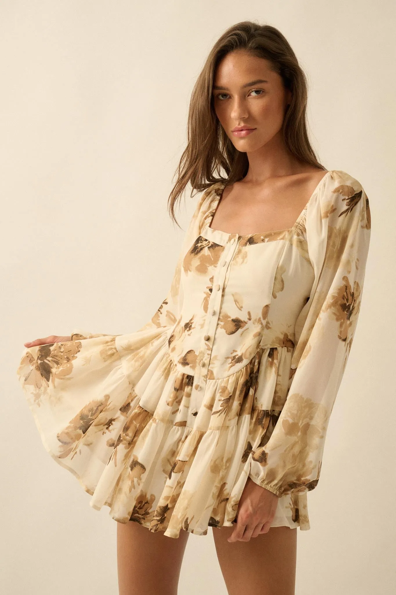Easy Elegance Floral Chiffon Tiered Ruffle Romper sold by Promesa product image thumbnail 4