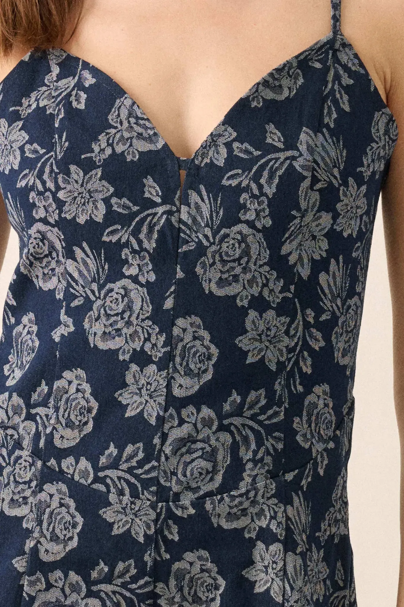 Blooming in Blue Floral Jacquard Denim Romper sold by Promesa product image thumbnail 2