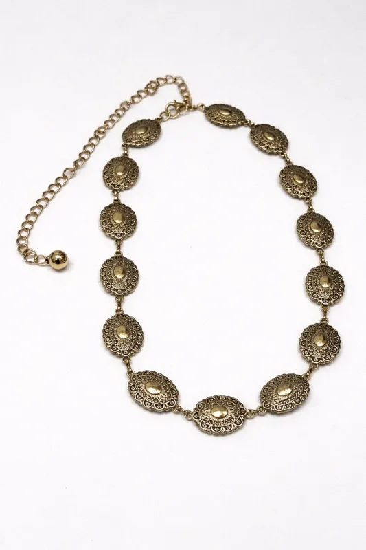 Lancaster Ornate Gold Concho Chain Belt made by Promesa
