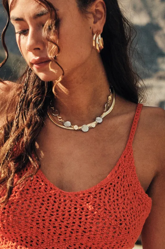 Cielo Two-Tone Hammered Coin Chain Necklace sold by Promesa