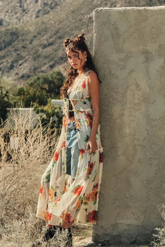 Enchanted Meadow Floral Chiffon Tie-Front Maxi Top made by Promesa