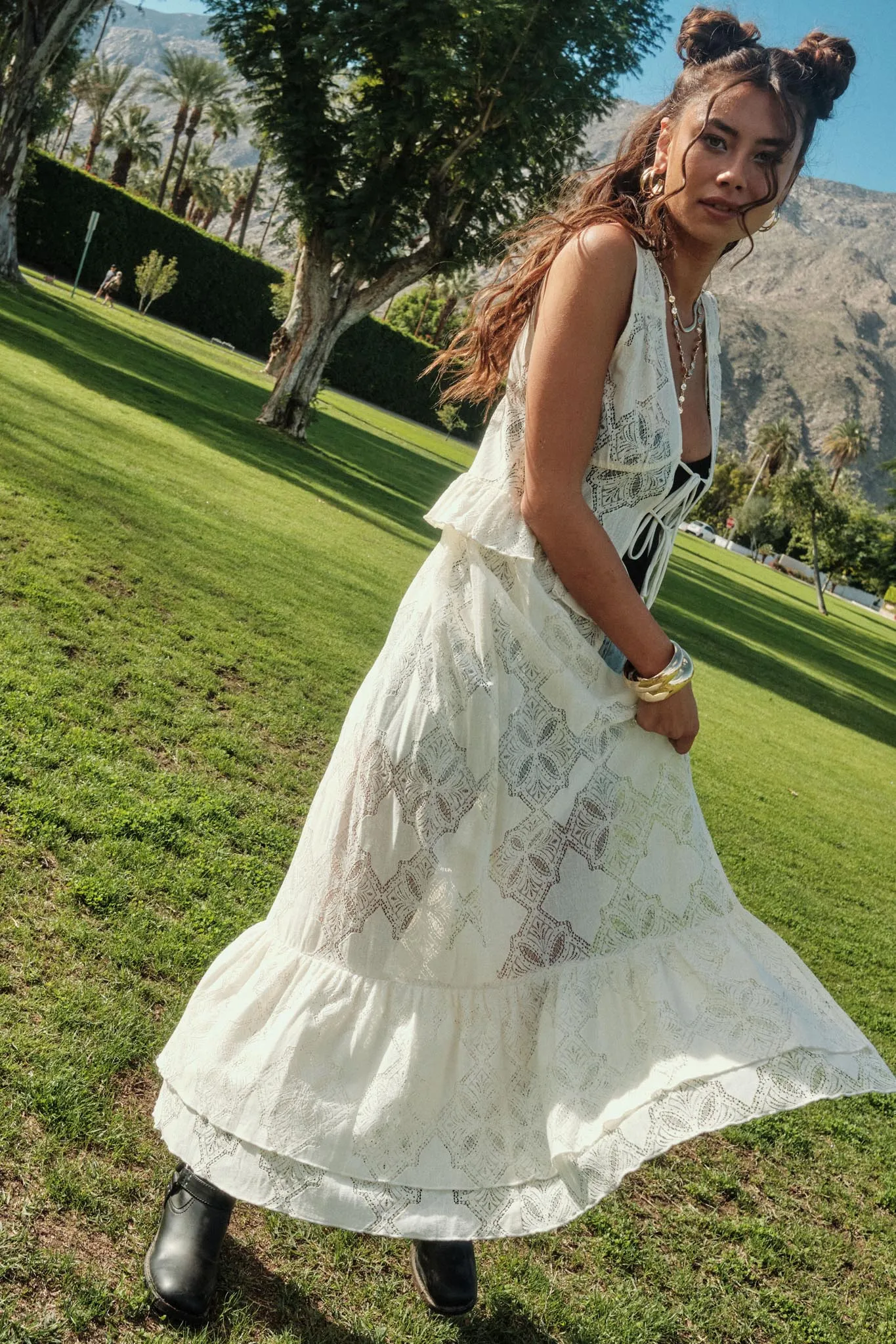 Fly Me Away Sheer Lace Tie-Front Maxi Top sold by Promesa product image thumbnail 2